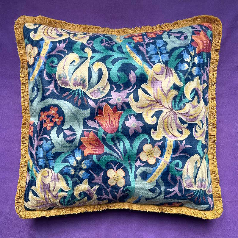 William Morris Lily Tapestry Needlepoint Kit by Glorafilia - Midnight