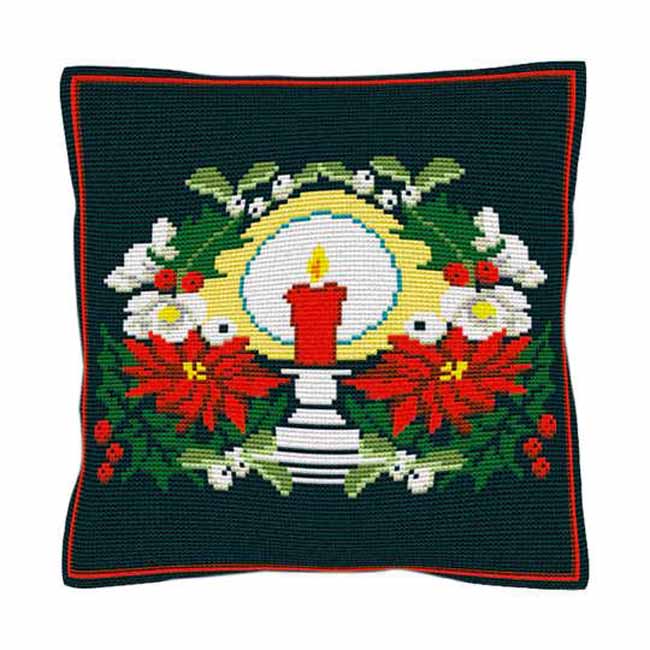 Christmas Candle Printed Cross Stitch Kit by Brigantia Needlework