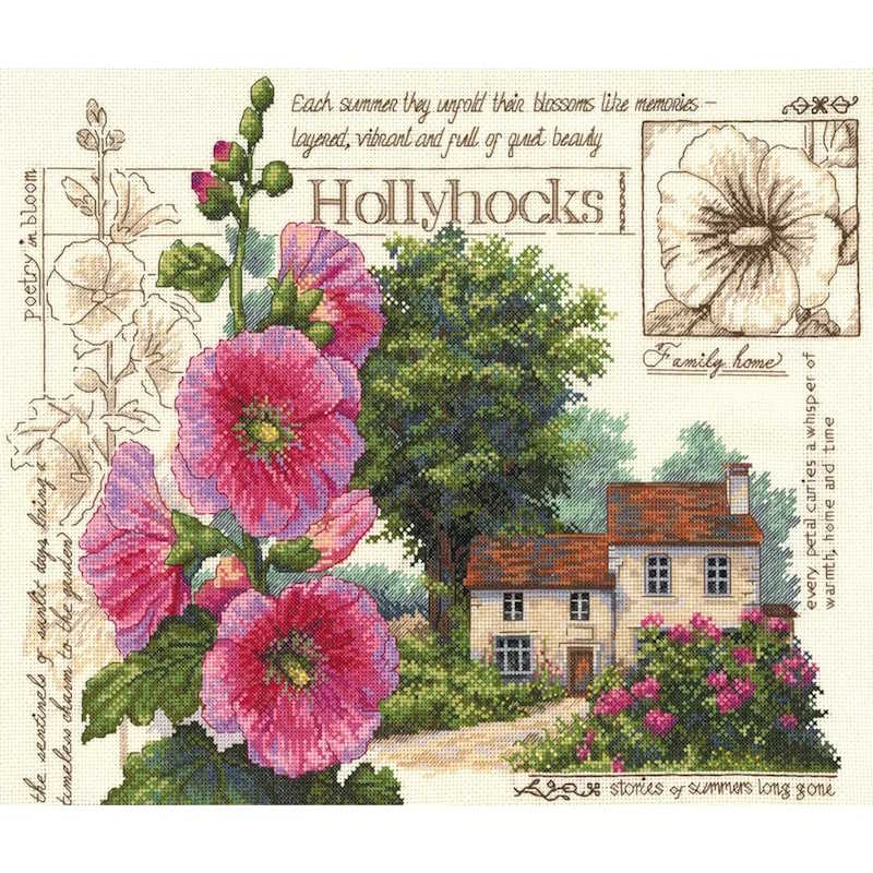 Hollyhock Cottage Cross Stitch Kit by Merejka