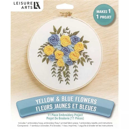 Yellow and Blue Flowers Embroidery Kit By Leisure Arts