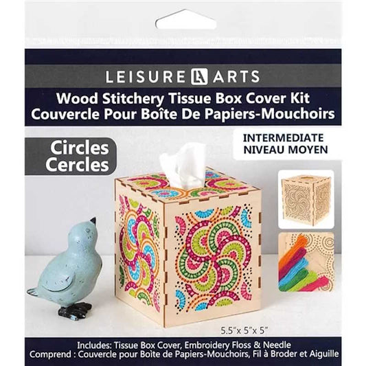 Circles Tissue Box Wood Stitchery Kit By Leisure Arts