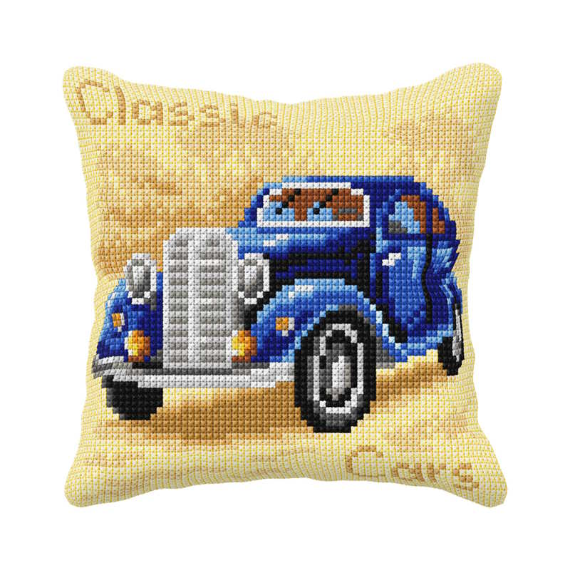 Blue Car Printed Cross Stitch Cushion Kit by Orchidea