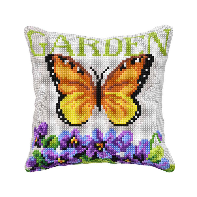 Butterfly and Violets Printed Cross Stitch Cushion Kit by Orchidea
