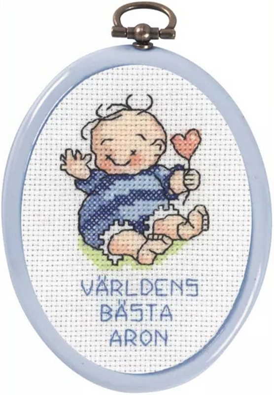 New Baby Mini Birth Sampler Cross Stitch Kit by Permin - blue