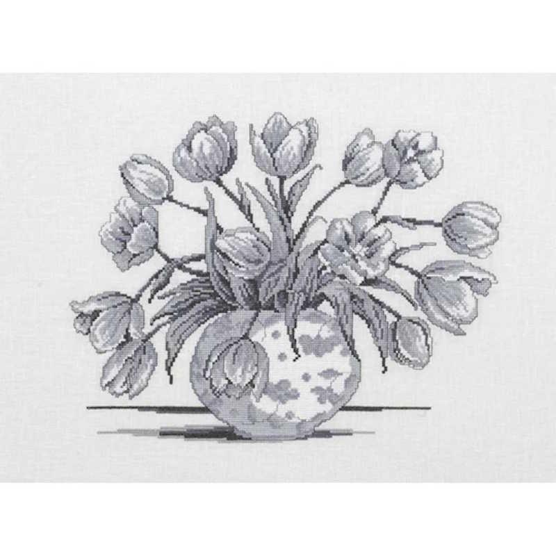Grey Tulips Cross Stitch Kit by Permin