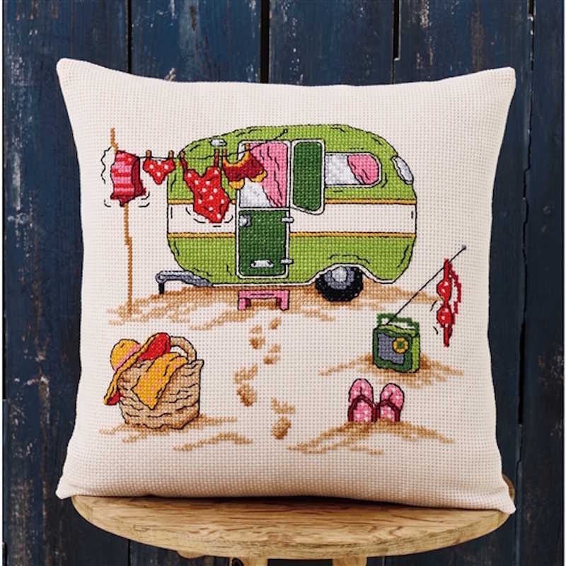 Beach Camping Cushion Cross Stitch Kit by Permin