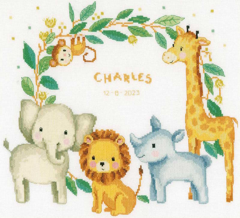 Jungle Animals Birth Sampler Cross Stitch Kit By Vervaco