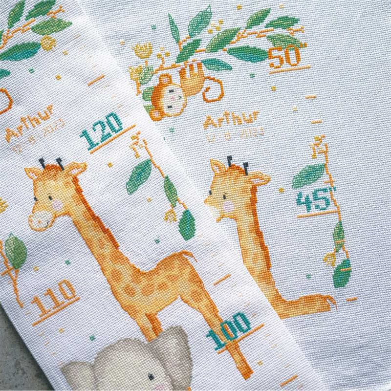 Jungle Animals Height Chart Cross Stitch Kit By Vervaco