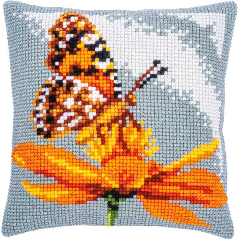 Butterfly Printed Cross Stitch Cushion Kit by Vervaco