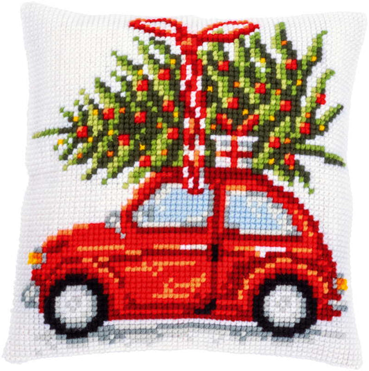Christmas Car Printed Cross Stitch Cushion Kit by Vervaco