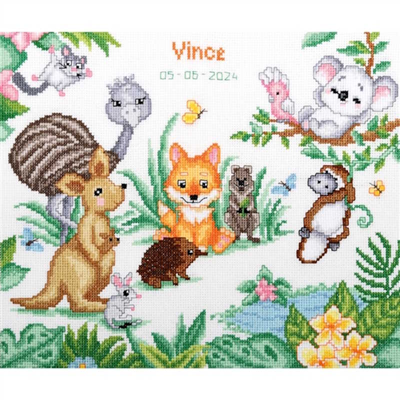 Australian Animals Birth Sampler Cross Stitch Kit By Vervaco