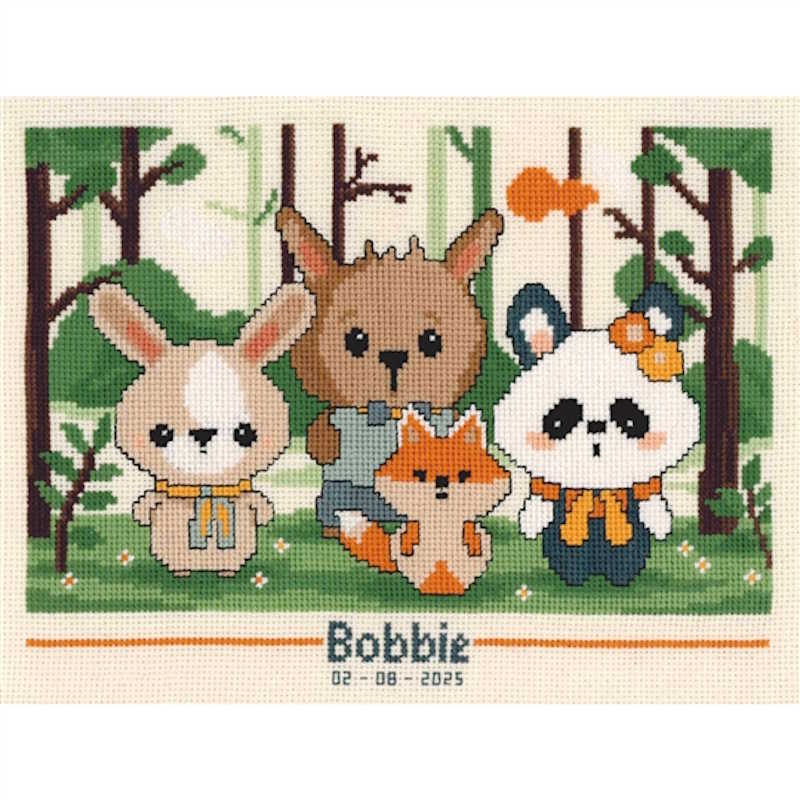 Panda and Friends Birth Sampler Cross Stitch Kit By Vervaco