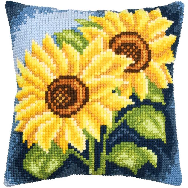 Pair of Sunflowers Printed Cross Stitch Cushion Kit by Vervaco
