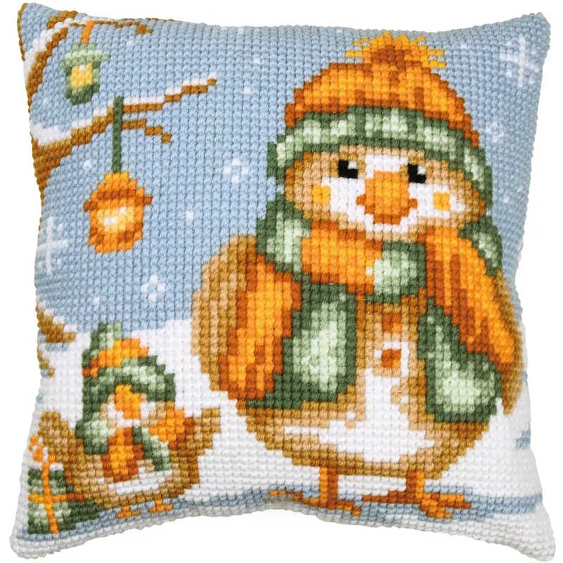 A Frosty Friendship Printed Cross Stitch Cushion Kit by Vervaco