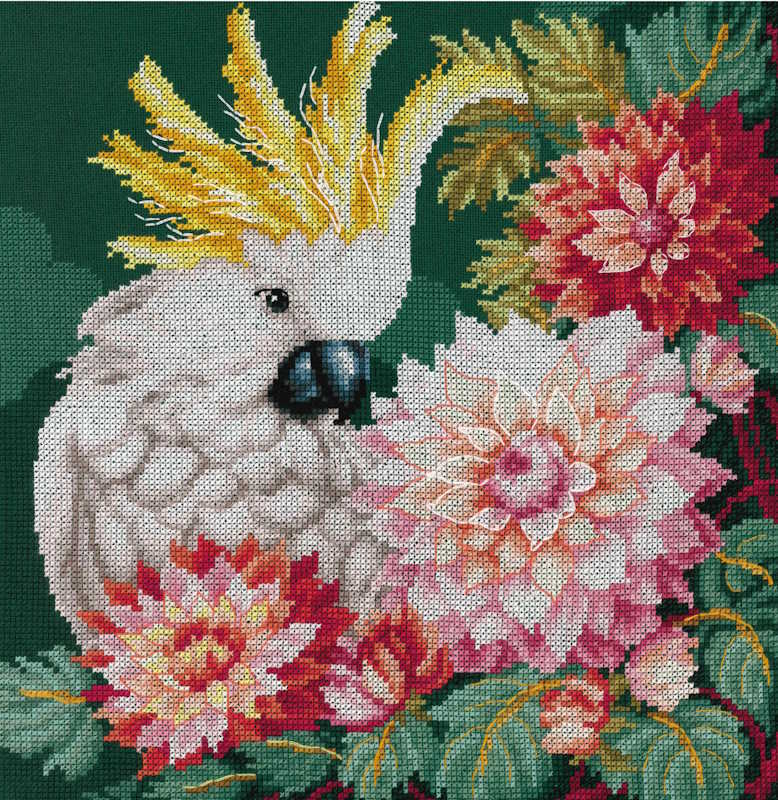 Cockatoo's Dahlia Cross Stitch Kit By Lanarte