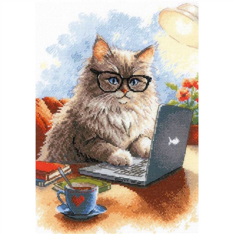 Writer of Meowmoirs Cross Stitch Kit By RIOLIS
