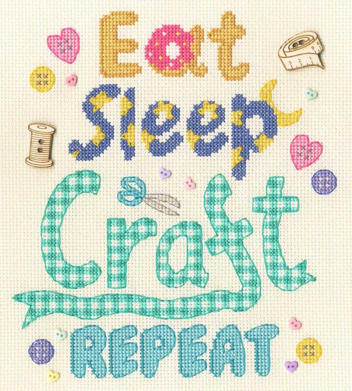 Eat, Sleep, Craft, Repeat Cross Stitch Kit By Bothy Threads