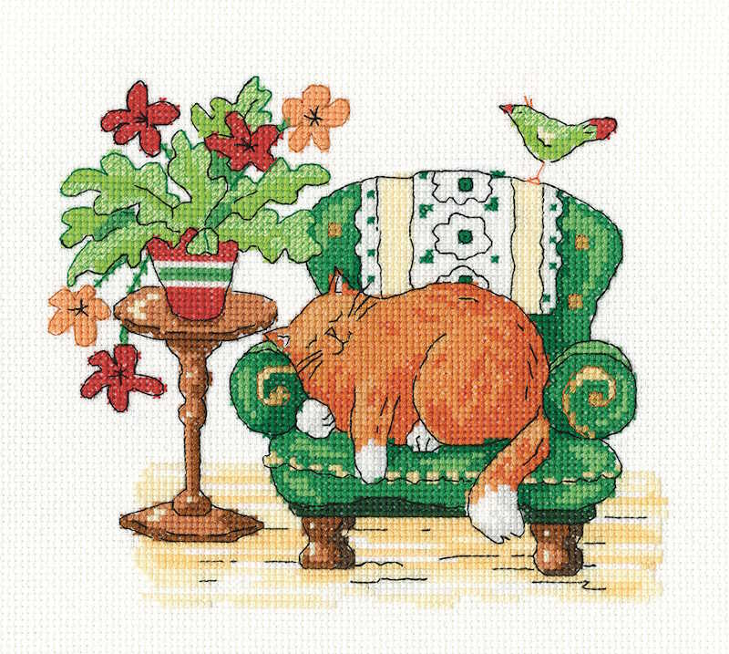 Sleeping Cat Cross Stitch Kit by Heritage Crafts