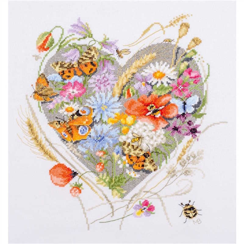 A Heart of Flowers Cross Stitch Kit By Lanarte