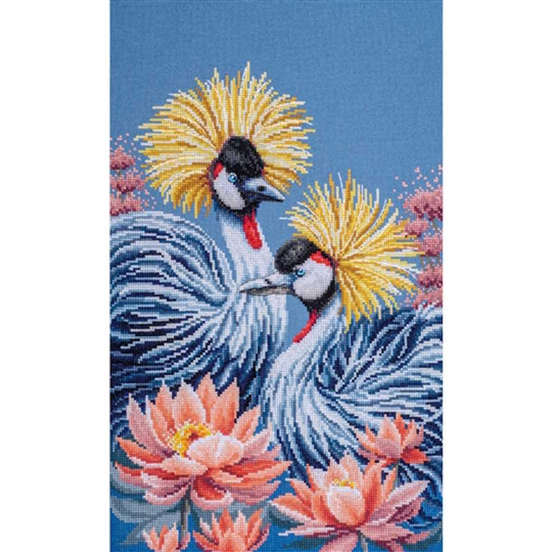 Black Crowned Cranes Cross Stitch Kit By Lanarte