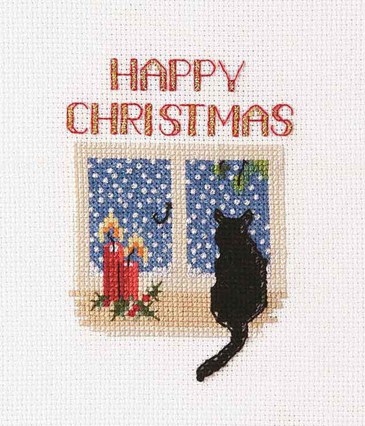 Christmas Cat Cross Stitch Christmas Card Kit by Derwentwater Designs