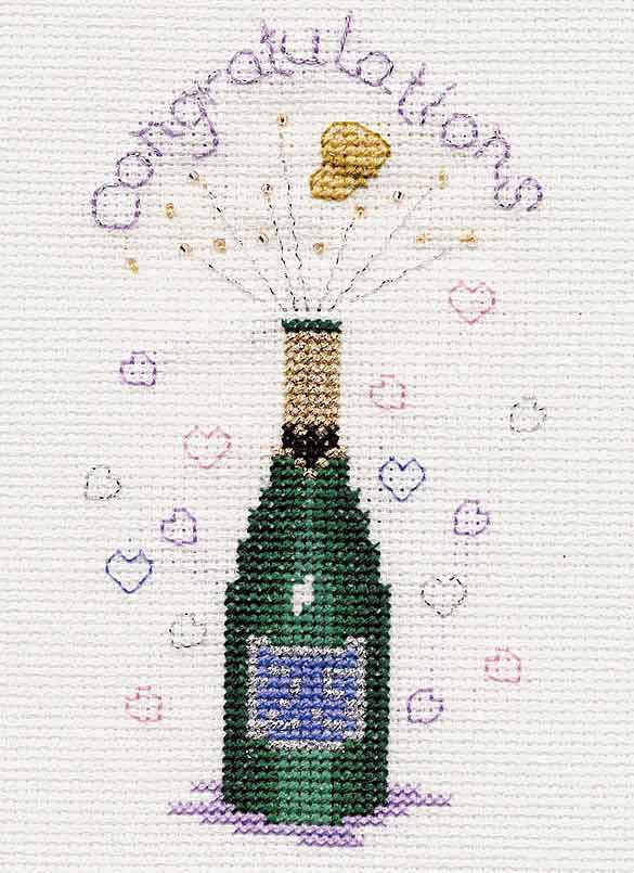 Champagne Cross Stitch Card Kit by Derwentwater Designs