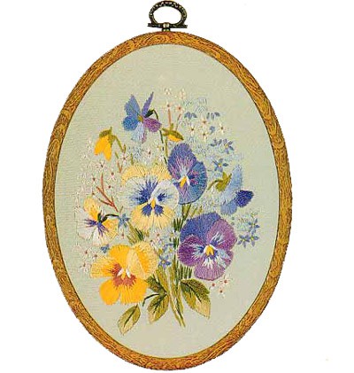 Pansies Oval Embroidery Kit by Design Perfection