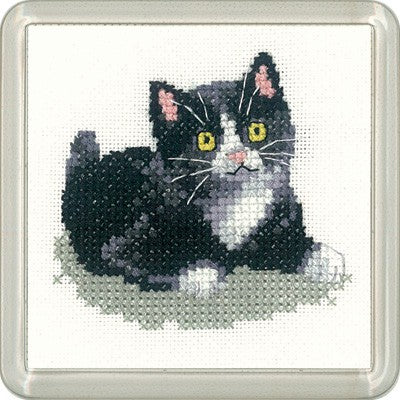 Black and White Kitten Cross Stitch Coaster Kit by Heritage Crafts