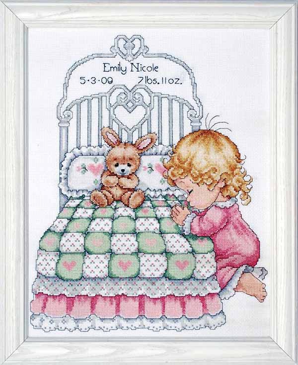 Bedtime Prayer Girl Birth Sampler Cross Stitch Kit By Design Works