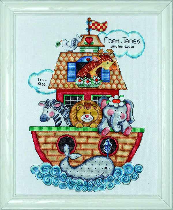 Noahs Ark Birth Sampler Cross Stitch Kit By Design Works