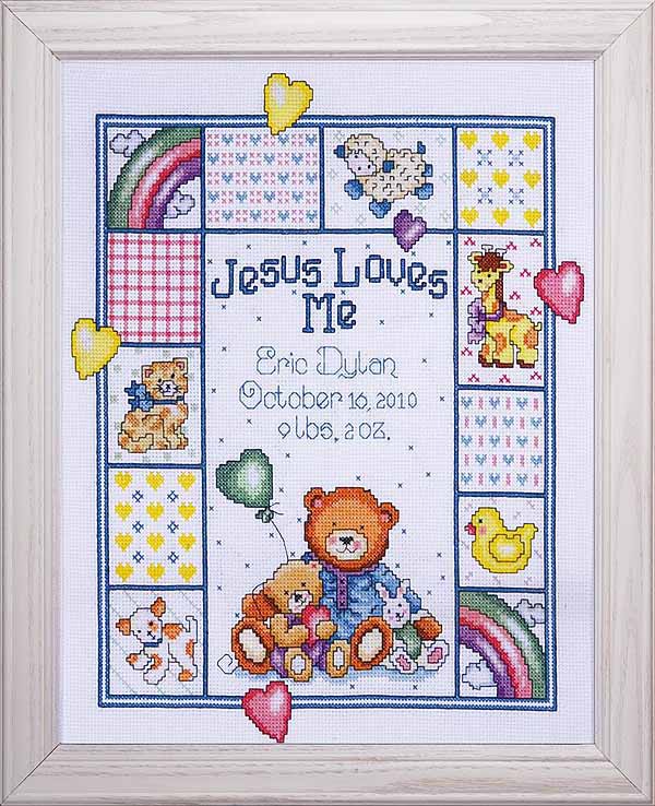 Jesus Loves Me Birth Sampler Cross Stitch Kit By Design Works