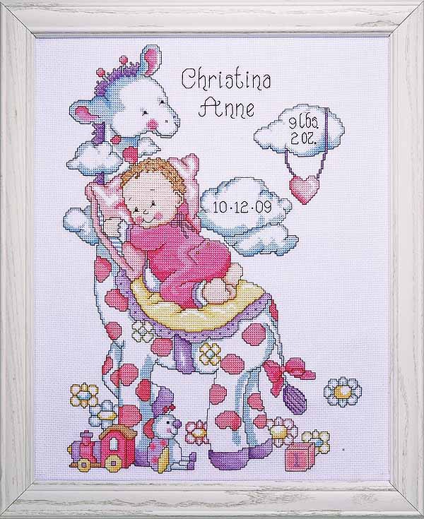 Giraffe Baby Girl Birth Sampler Cross Stitch Kit By Design Works