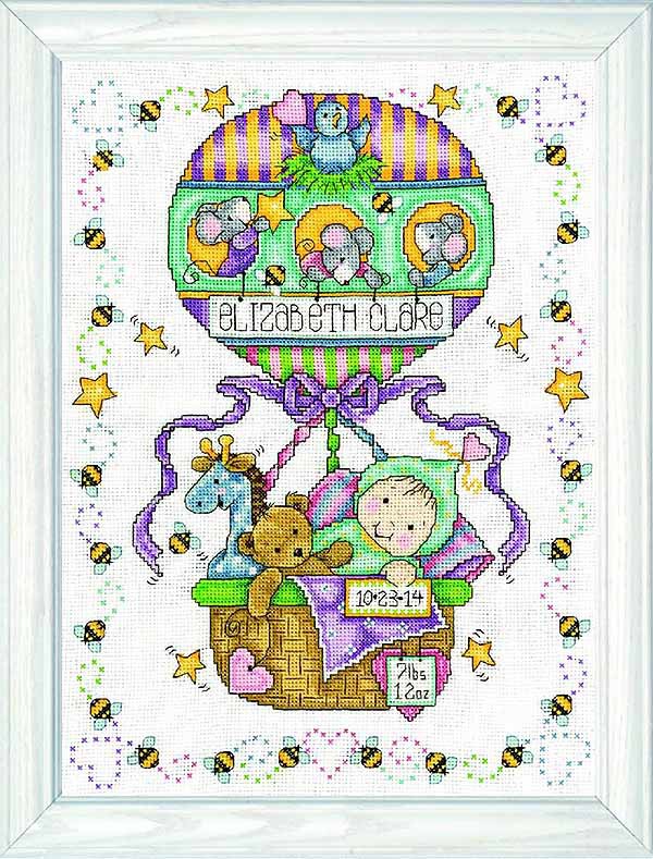 Balloon Ride Birth Sampler Cross Stitch Kit By Design Works