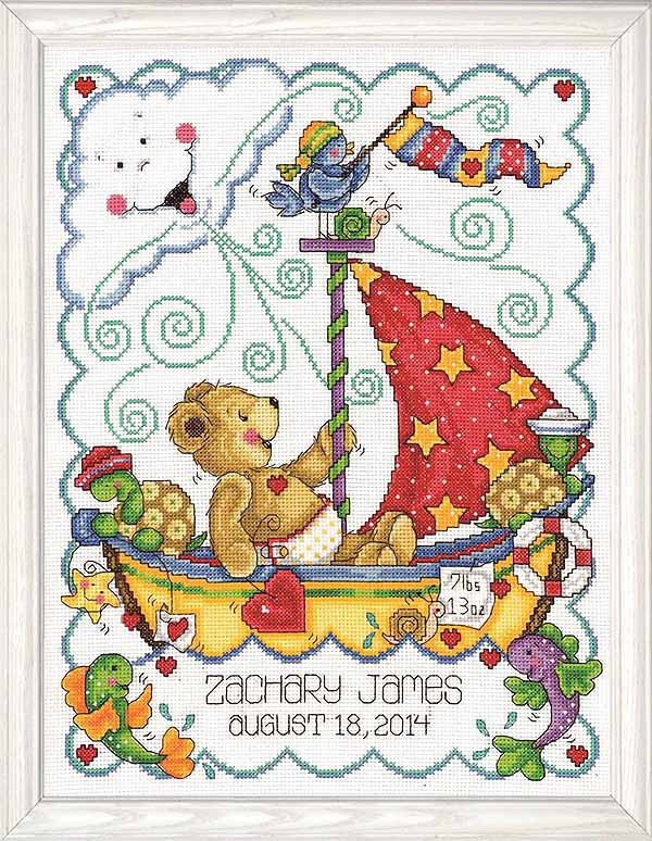 Sail Away Birth Sampler Cross Stitch Kit By Design Works