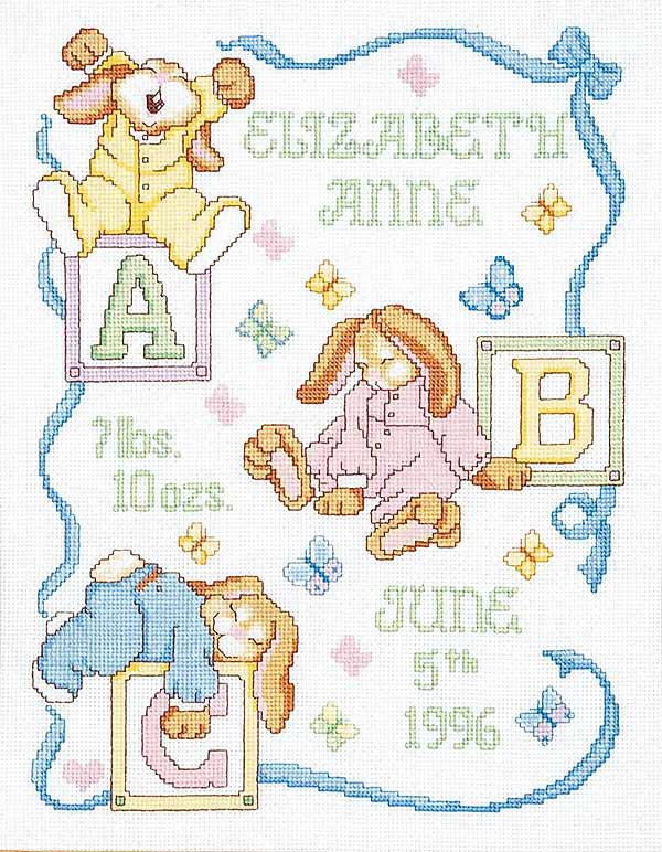 Sleepy Bunnies Birth Sampler Cross Stitch Kit by Janlynn