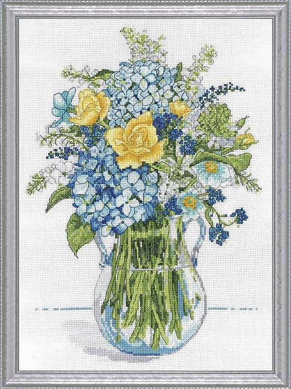 Blue and Yellow Floral Cross Stitch Kit by Design Works