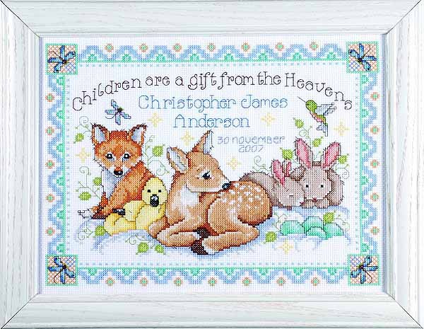 Woodland Baby Birth Sampler Cross Stitch Kit by Design Works