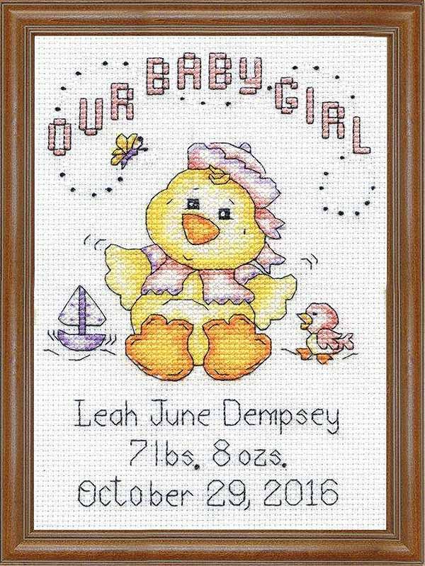 Girl Chick Birth Sampler Cross Stitch Kit by Design Works