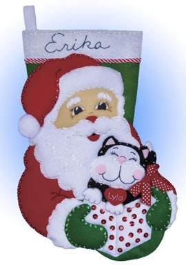 Santa and Kitten Christmas Stocking Felt Applique Kit by Design Works