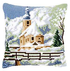 Alpine Church Printed Cross Stitch Cushion Kit by Vervaco