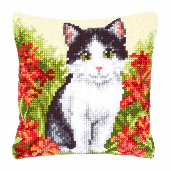 Cat Printed Cross Stitch Cushion Kit by Vervaco