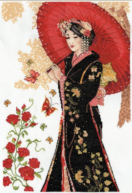 Red Parasol Cross Stitch Kit by Design Works