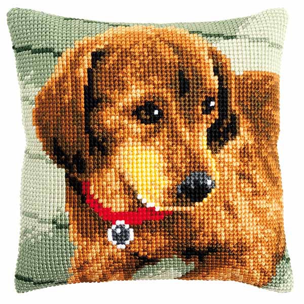 Dachshund Printed Cross Stitch Cushion Kit by Vervaco