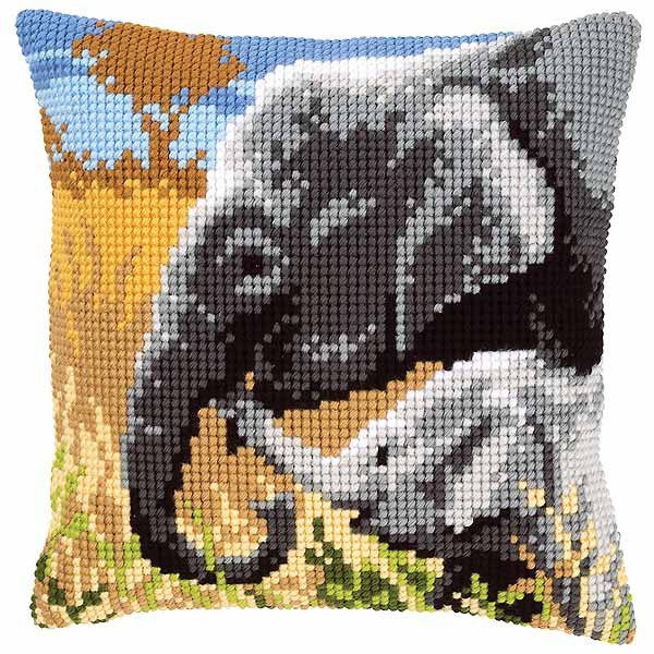 Elephants Printed Cross Stitch Cushion Kit by Vervaco