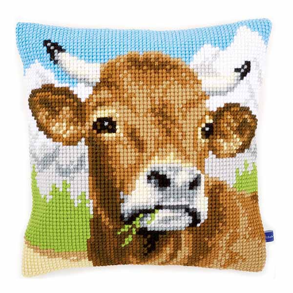 Cow Printed Cross Stitch Cushion Kit by Vervaco