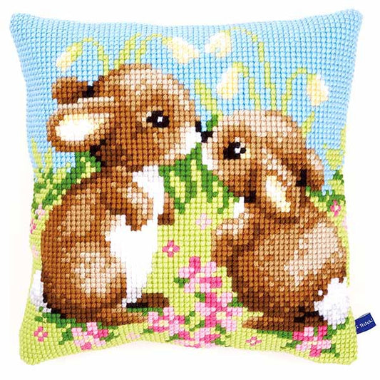 Little Rabbits Printed Cross Stitch Cushion Kit by Vervaco