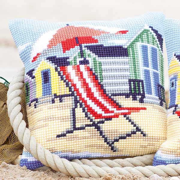 Deckchair Printed Cross Stitch Cushion Kit by Vervaco