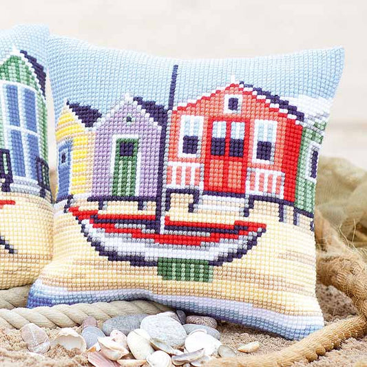 Boat Printed Cross Stitch Cushion Kit by Vervaco