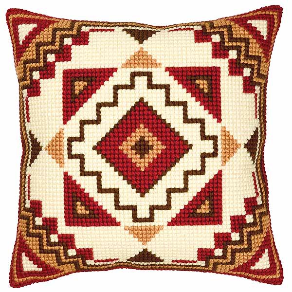 Geometric Pattern Printed Cross Stitch Cushion Kit by Vervaco