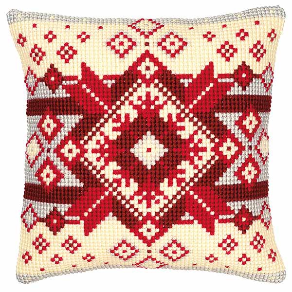 Geometric Pattern Printed Cross Stitch Cushion Kit by Vervaco